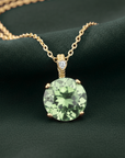 14k Yellow Gold Green Amethyst Gemstone And Diamond Pendant Necklace