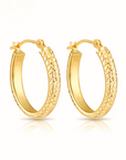 14k Yellow Gold X Pattern Diamond-Cut Oval Hoop Earrings