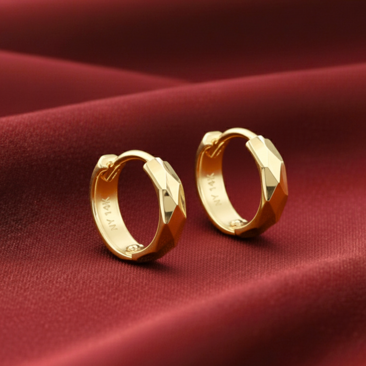Huggies Hand Rings 14K Gold Tiny Hand Engraved Huggies Hoop Earrings, 10mm – Tilo Jewelry®