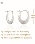 Sterling Silver Greek Key Design Oval Hoop Earrings, 18mm