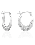 Sterling Silver Greek Key Design Oval Hoop Earrings, 18mm