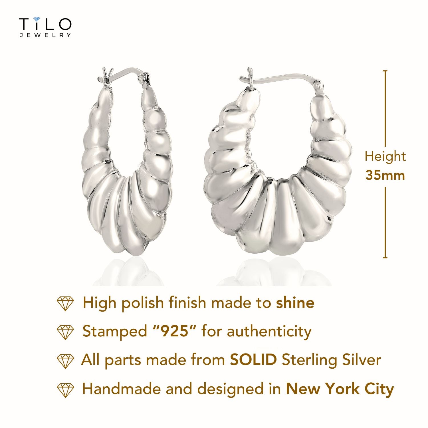 Sterling Silver Croissant Shape Oval Hoop Earrings – Tilo Jewelry®