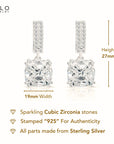 CZ Dangle Square Earrings in Sterling Silver