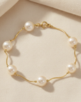 14K Gold Freshwater Pearl Bracelet, With Hand Engraved Diamond-Cut Details