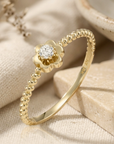 14K Yellow Gold Lab Diamond Flower Ring, 0.07ctw