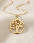 14K Yellow Gold Tree Of Life Pendant, With 18" Necklace