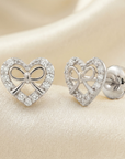 14K White Gold Heart & Ribbon Lab Diamond Studs, 0.20ctw, Screwback