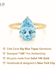 14K Yellow Gold Pear-Cut Sky Blue Topaz Gemstone Ring