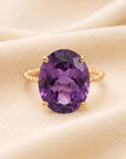 14K Yellow Gold Purple Amethyst Oval-Cut Gemstone Ring