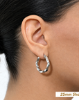 925 Sterling Silver Shiny Twisted Hoop Earrings
