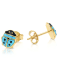 14K Yellow Gold Blue Ladybug Studs, Pushback