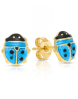 14K Yellow Gold Blue Ladybug Studs, Pushback