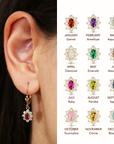 14k Yellow Gold Zirconia Birthstone Flower Earrings, Classy and Elegant Earrings, Available in 12 Colors