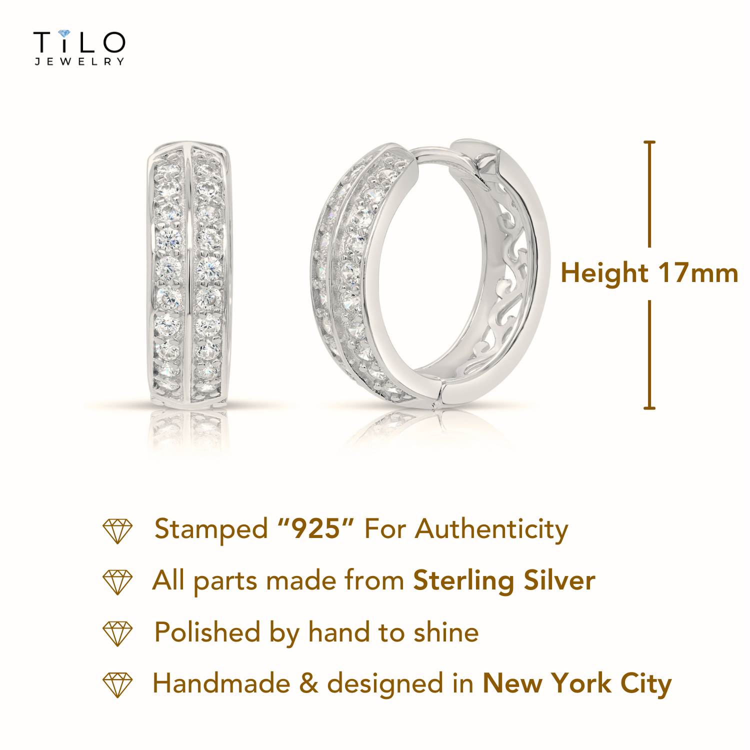 Sterling Silver Double Row CZ Huggie Earrings