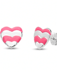 Sterling Silver Pink Enamel Heart Studs, Pushback