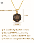 14k Yellow Gold Smoky Quartz Gemstone And Diamond Pendant Necklace