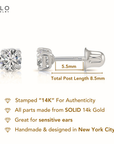 14K White Gold Cubic Zirconia Stud Earrings With Screwbacks