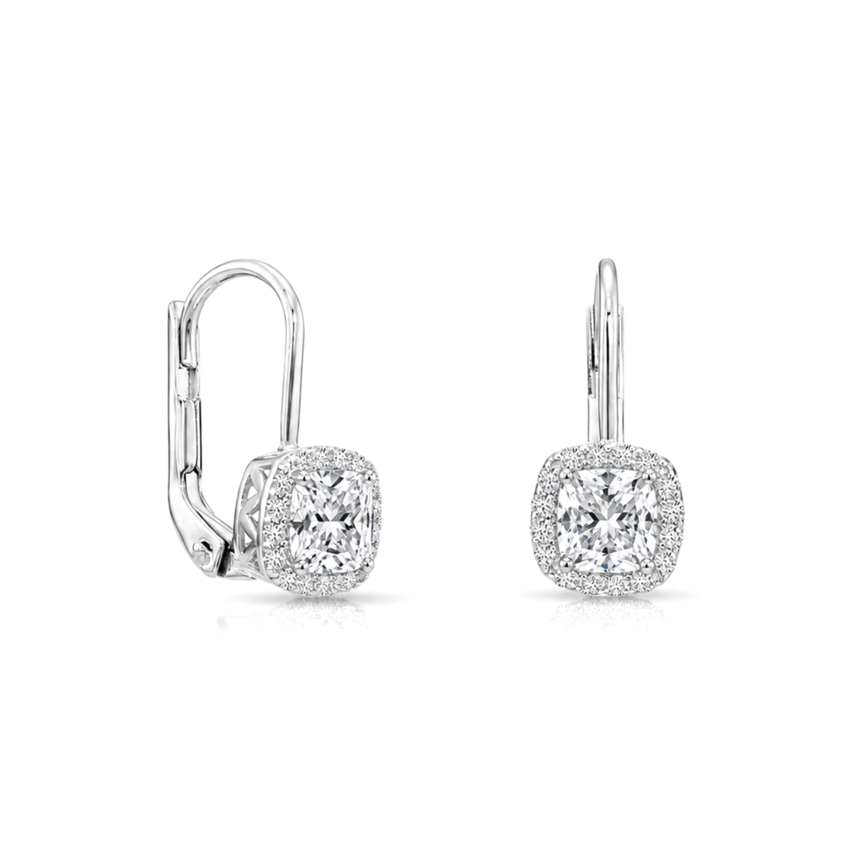 14K White Gold Lab Diamond Cushion-Cut Drop Earrings, 1.50ctw
