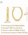14k Yellow Gold Spiral Oval Hoop Earrings