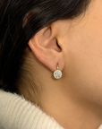 14K Gold Round Brilliant-Cut Halo Drop Earrings With Lever backs