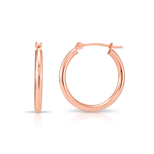 10K Rose Gold Classic Round Hoop Earrings, All Sizes Available