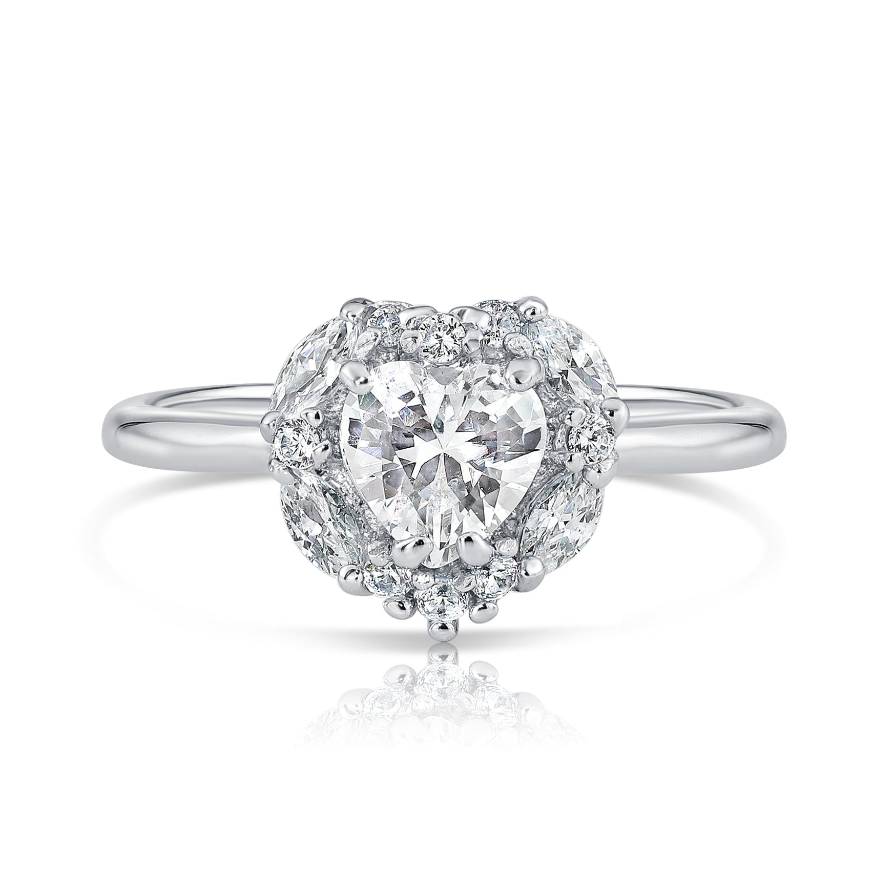 Sterling Silver Heart Shape Halo Engagement Ring