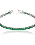 925 Sterling Silver Round Emerald CZ Birthstone Bracelet 7 inch