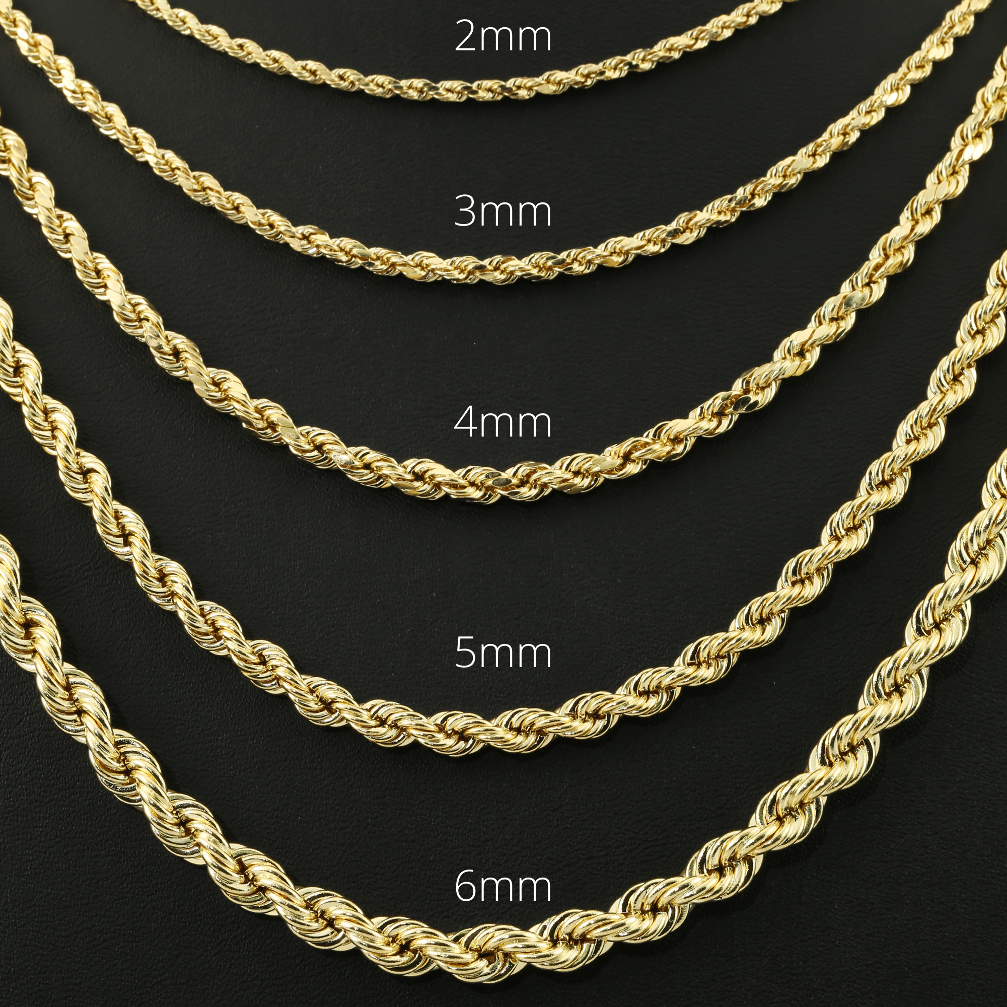 10K Yellow Gold Rope Chains, Solid 10K Gold Necklace With 10K Yellow Gold Rope Chains, Solid 10K Gold Necklace With