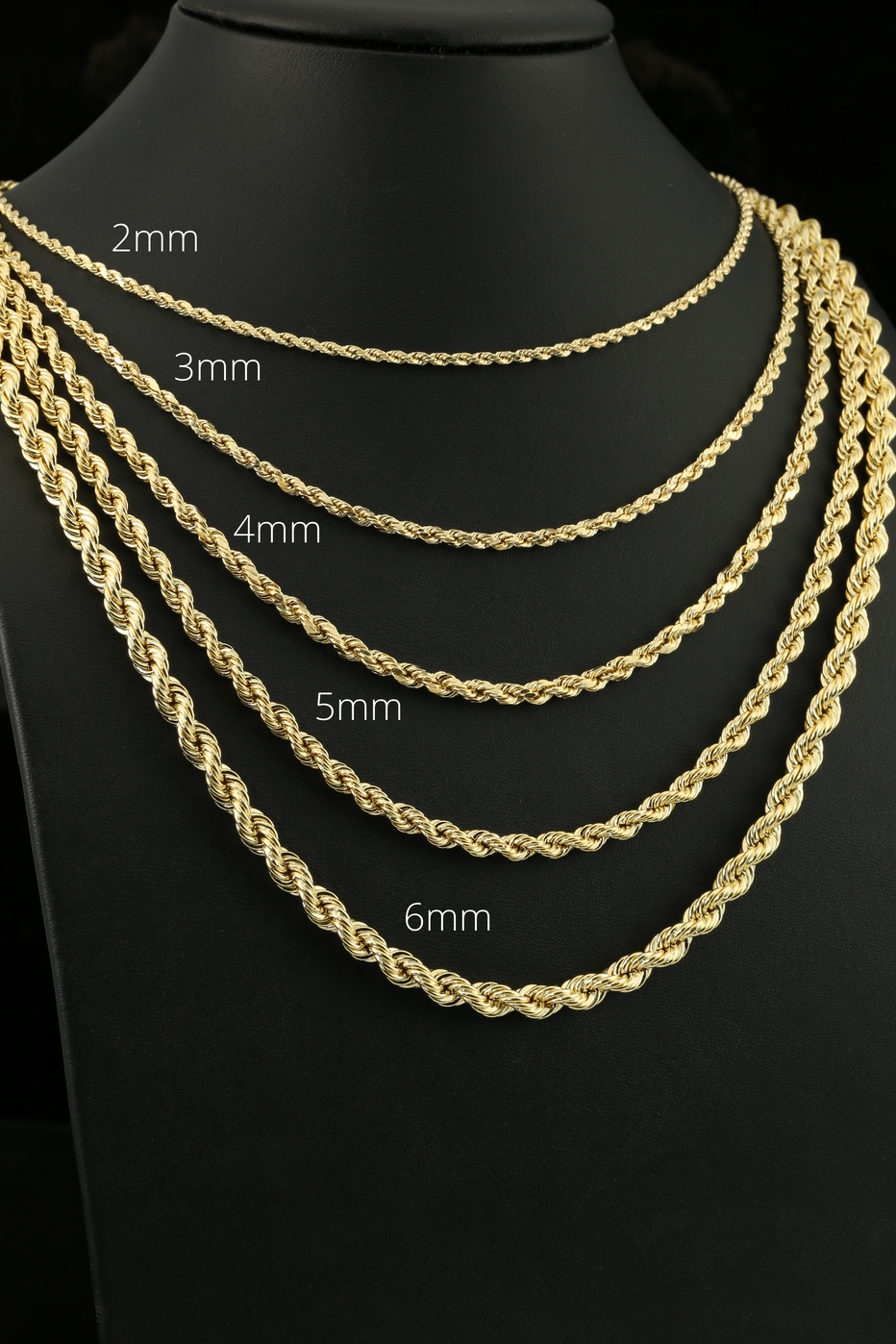 Small Rope Chain Gold 14K Yellow Gold Rope Chains, Solid 14k Gold Necklace With Secure Lobst ...
