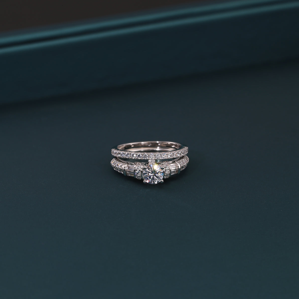 Two Rings Set Silver 925 Sterling Silver Engagement Ring Set, 2 Carat Total Round Brilliant ...