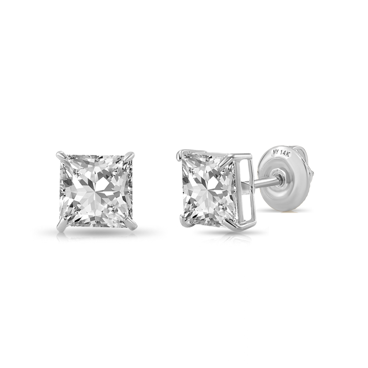 14K Gold Lab Diamond Princess-Cut Stud Earrings, 2ctw, With Secure Screwbacks