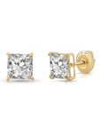14K Gold Lab Diamond Princess-Cut Stud Earrings, 2ctw, With Secure Screwbacks