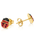 14K Yellow Gold Red Ladybug Studs, Pushback
