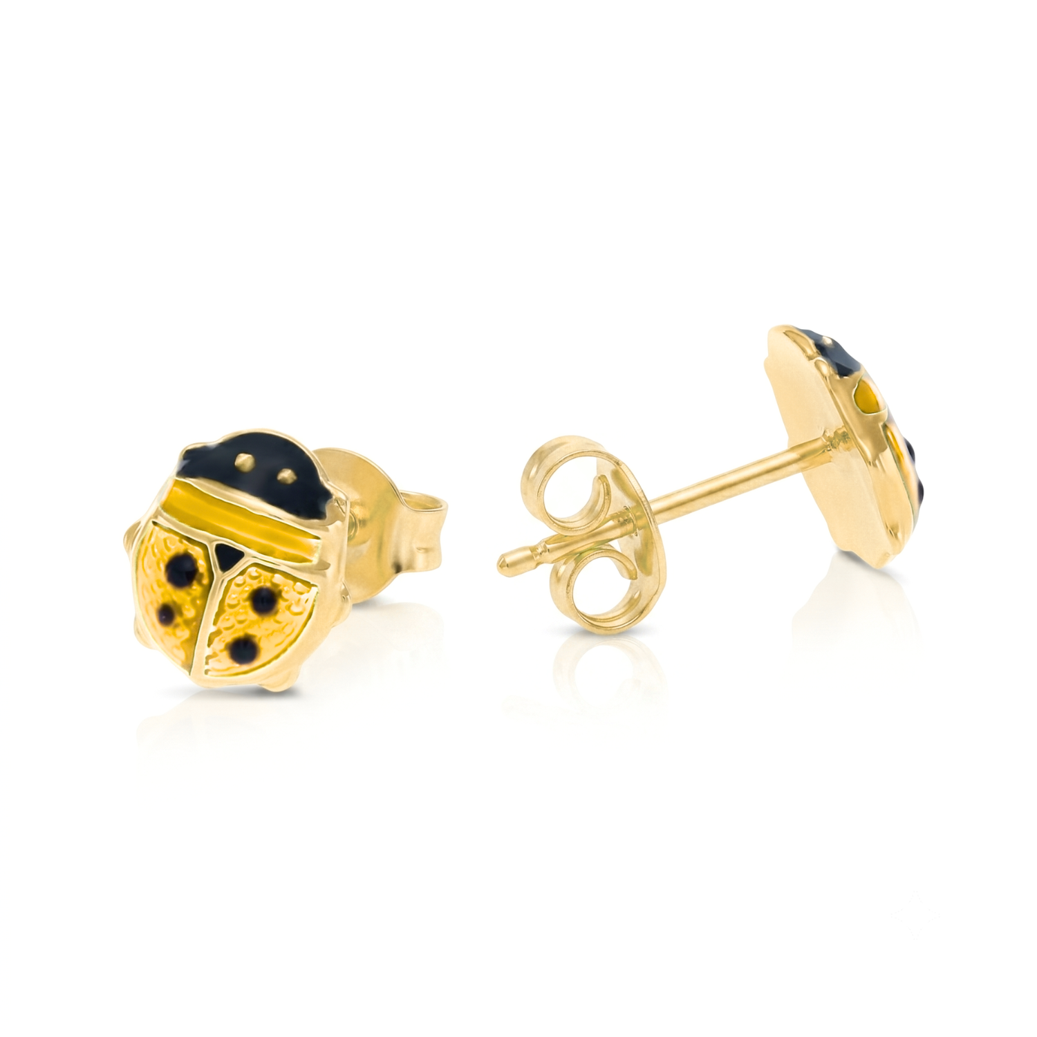 14K Gold Yellow Ladybug Studs, Pushback