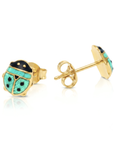 14K Yellow Gold Turquoise Ladybug Studs, Pushback