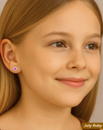 14k Yellow Gold Halo Heart Birthstone Stud Earrings, With Secure Screwbacks, Available in 12 Colors