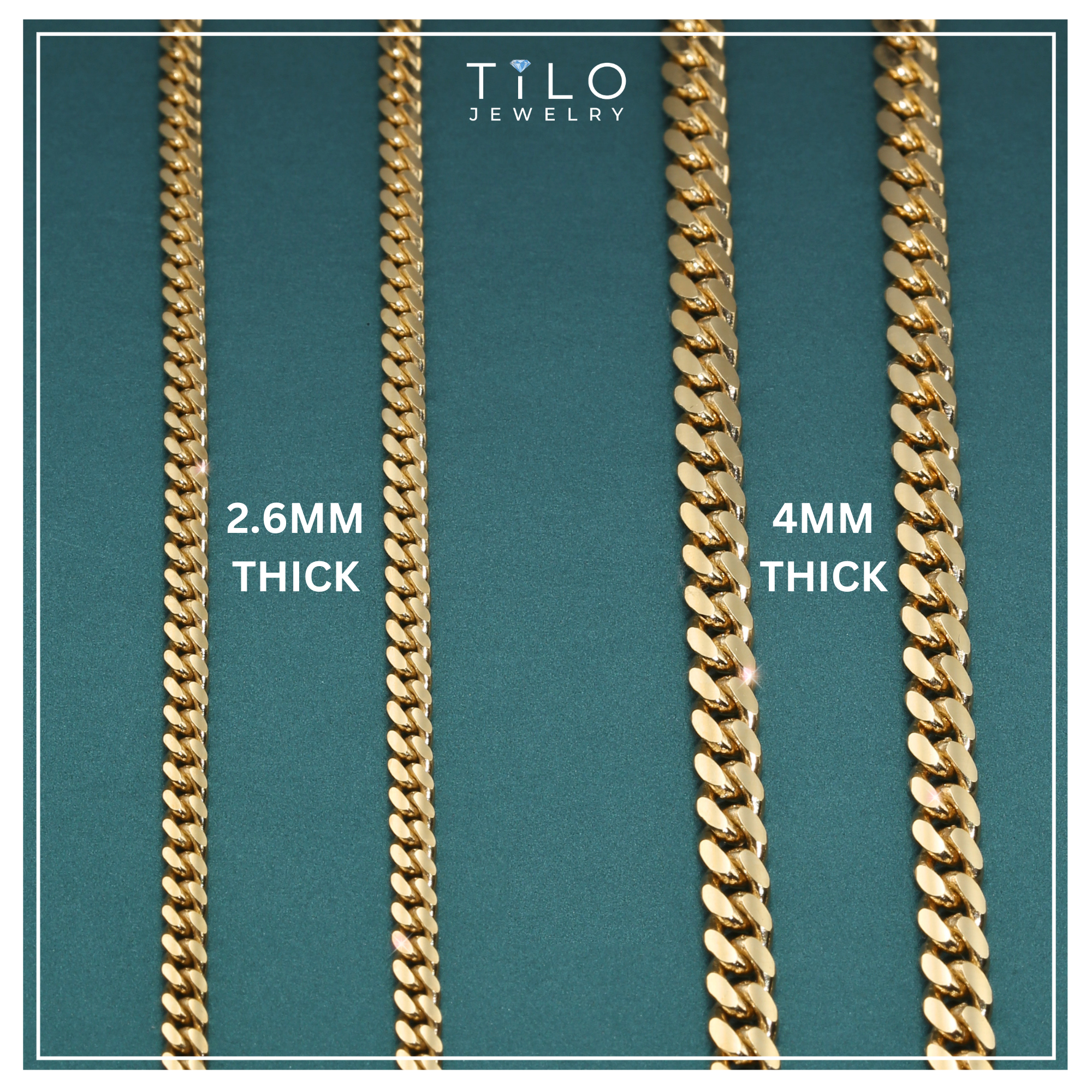 14k Solid Gold Miami Cuban Chain, Heavy Solid 14k Gold Chain, Sizes 2.6mm 4mm