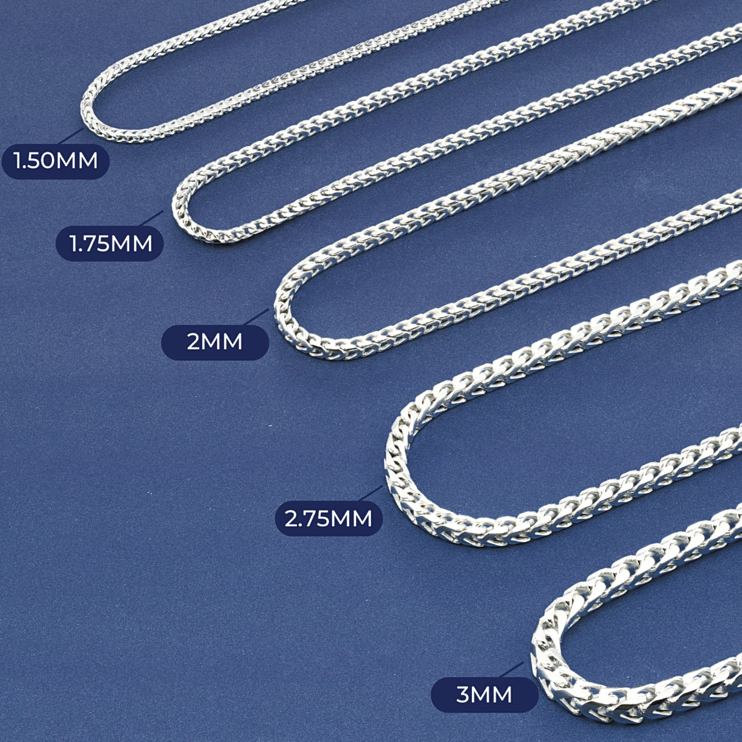 Italian Franco Chains Made In Solid 925 Sterling Silver, With Secure Lobster Lock