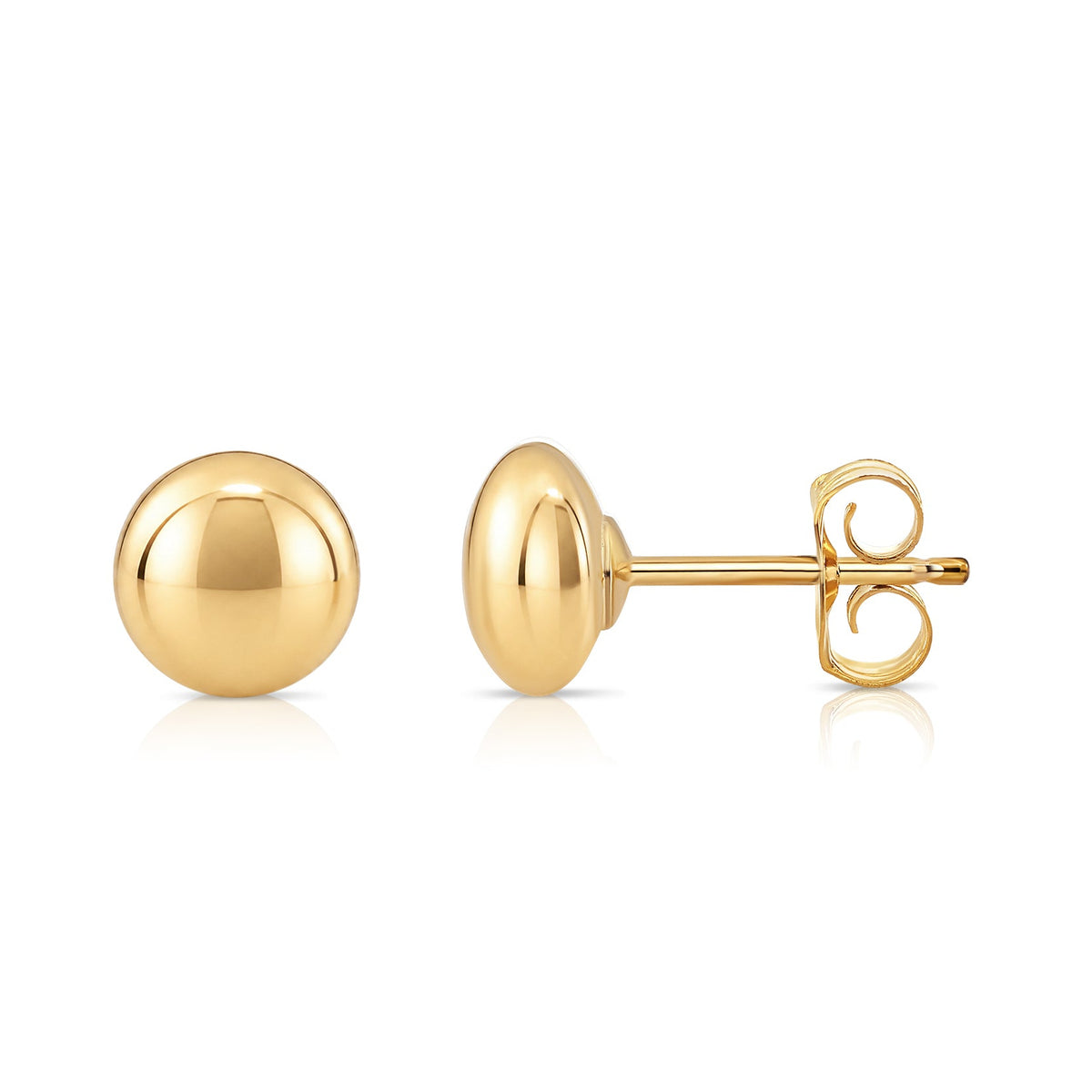 14K Yellow Gold Flat Ball Studs, Pushback