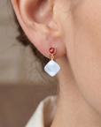 14K Gold Natural Red Garnet, With Mother Of Pearl Drop Earrings