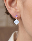 14K Gold Natural Purple Amethyst, With Mother Of Pearl Drop Earrings