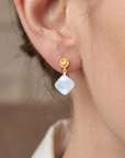 14K Gold Natural Citrine With Mother Of Pearl Drop Earrings