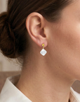 14K Gold Natural Citrine With Mother Of Pearl Drop Earrings