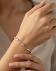Sterling Silver Diamond-Cut Oval Bead Bracelet
