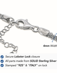 925 Sterling Silver Italian Multi-Row Cable Chain Bracelet, Adjustable 7"-8"