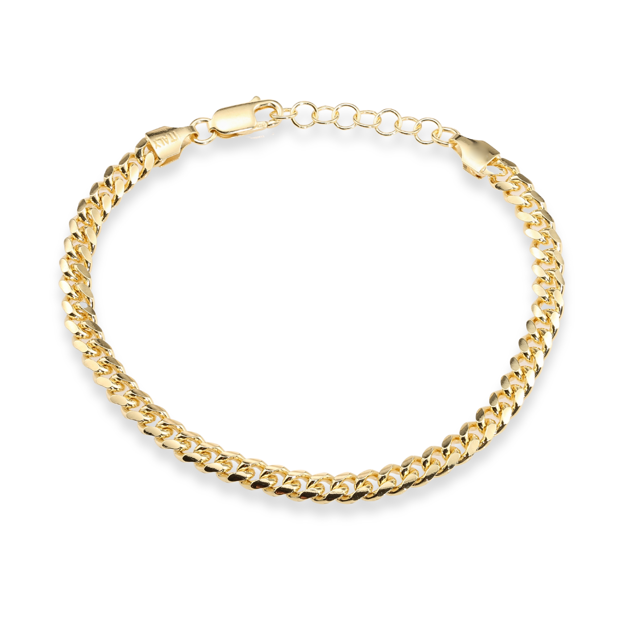 Miami Cuban Bracelet Dipped in 14k Yellow Gold, Solid Bracelet Available in 8 Inches or Adjustable Length 7 - 8 inches, Made In Italy in Sterling Silver