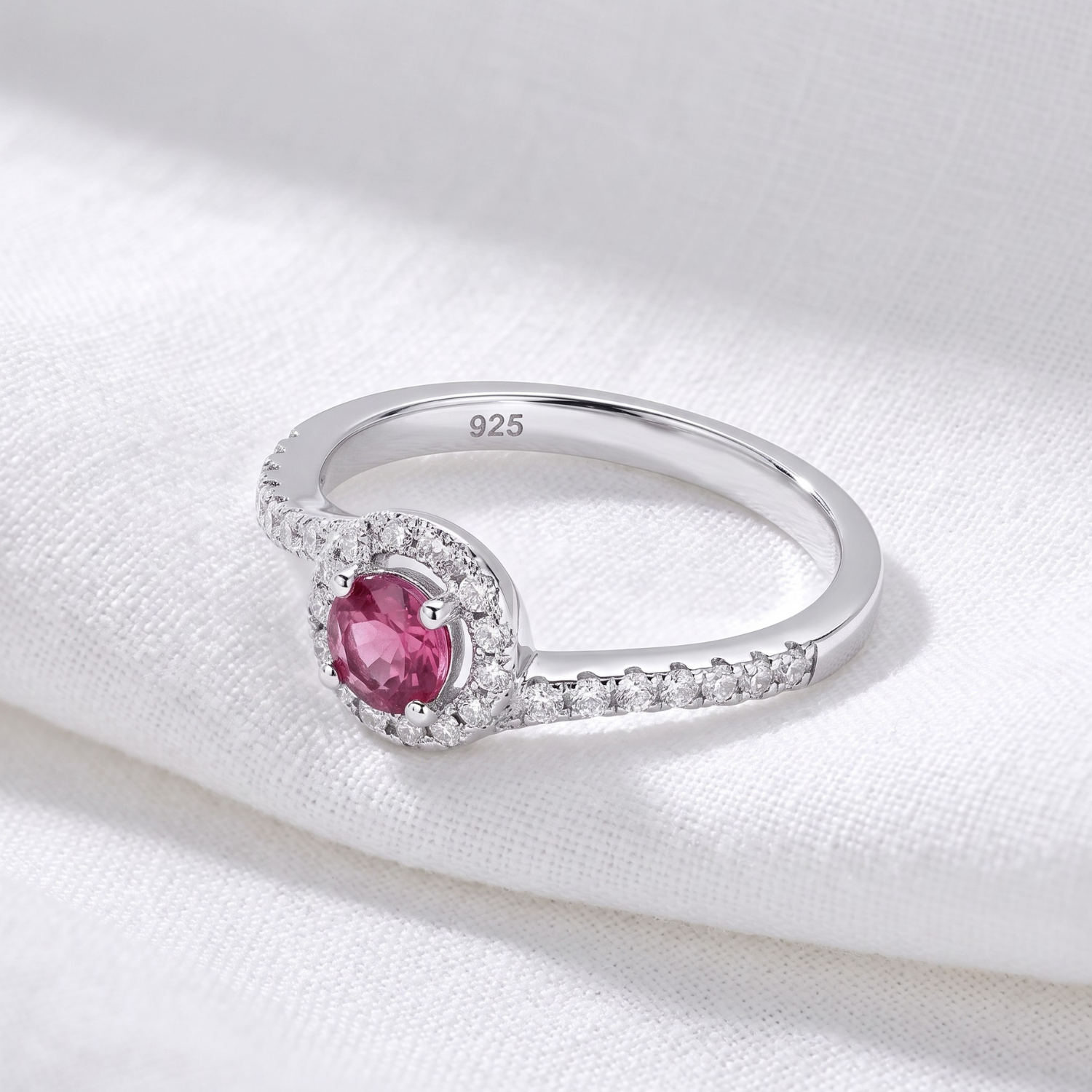 Sterling Silver Ruby CZ Halo Ring