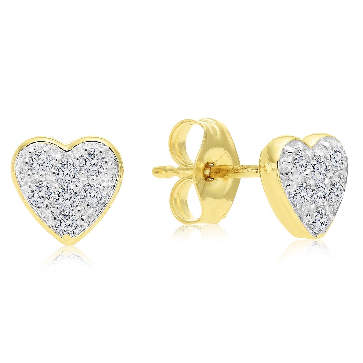 14K Yellow Gold Natural Diamond Heart Stud Earrings, 0.12ctw