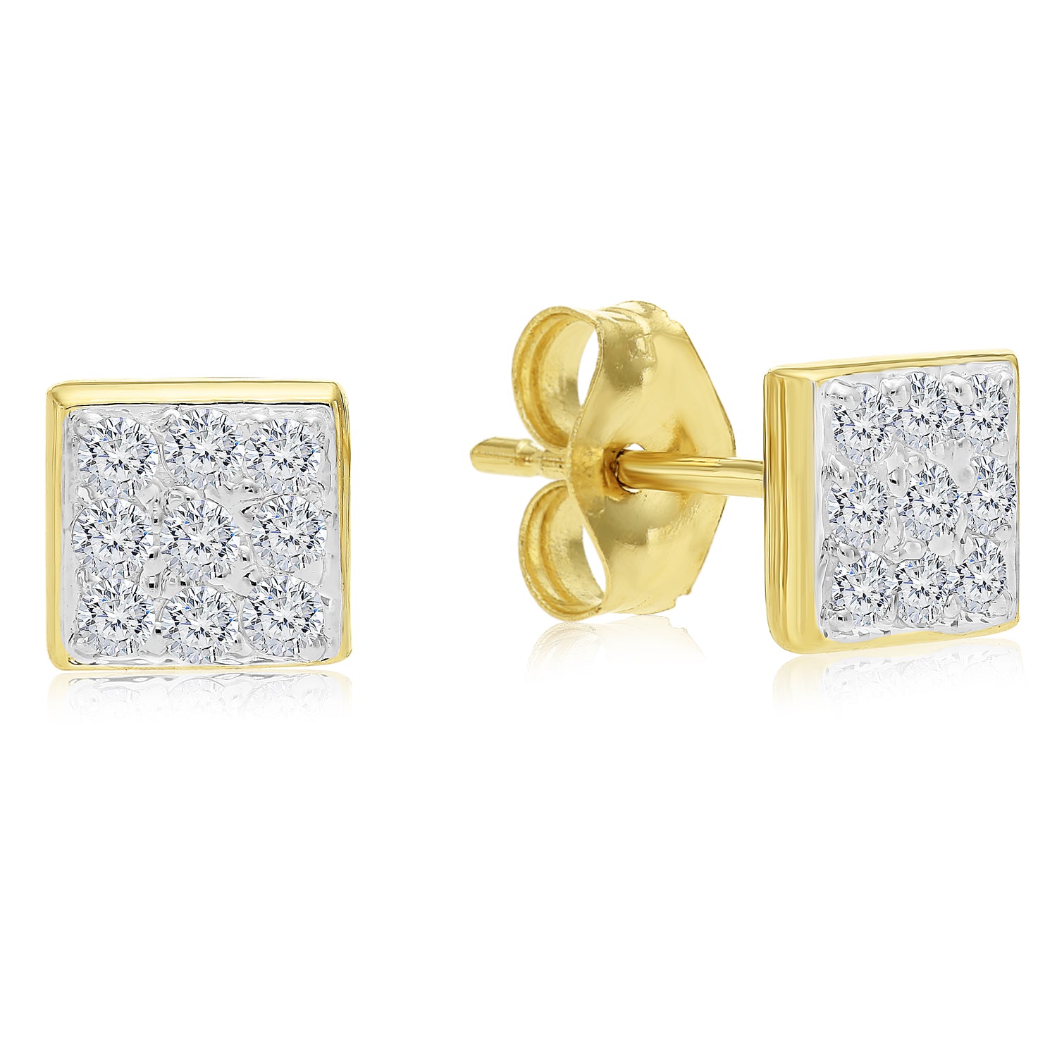 14K Yellow Gold Natural Diamond Square Stud Earrings, 0.15ctw