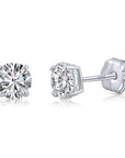 14k White Gold Classic Solitaire Cubic Zirconia Stud Earrings, Pushback